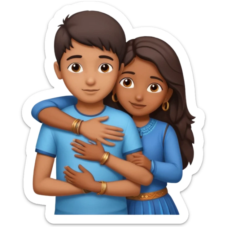 indian boy hugging indian girl from behind... boys hand down near navel of girl sticker