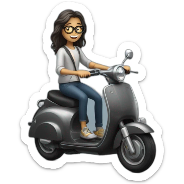 long hair boy with beard and spectacles and girl riding on black scooter sticker