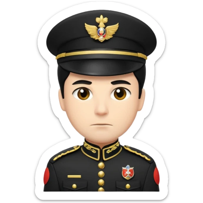 Un emoji di un carabiniere con il grado da carabiniere con uniforme nera, il soggetto deve essere un maschio con capelli neri sticker
