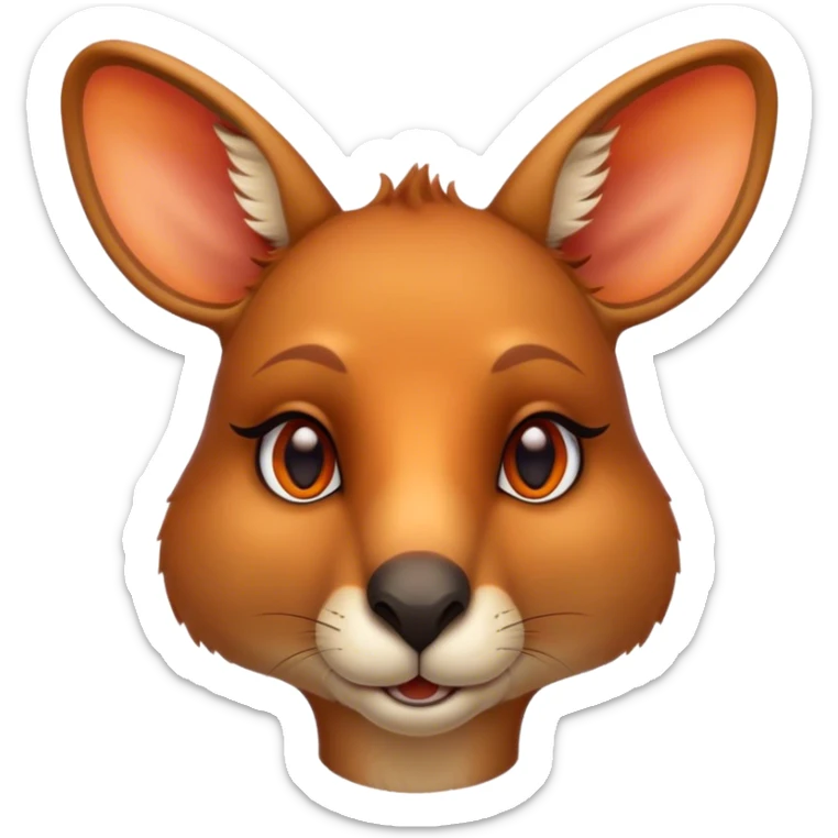 Cinematic Noble Kangaroo Portrait Emoji, Poised and regal, with a powerful, muscular build and a sleek, well-groomed fur of warm red-orange hues, deep-set soulful amber eyes and a strong tail, Simplified yet sharp and sophisticated features, highly detailed, glowing with a warm, dignified glow, high shine, intelligent and athletic, stylized with an air of outback majesty, focused and attentive, soft glowing outline, capturing the essence of a watchful and confident marsupial, so majestic it feels as though it could bound out of the screen with effortless authority! sticker