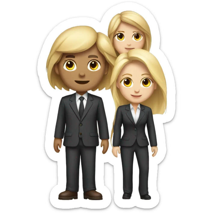 Digital team emoiji consisting of 2 women and 3 men. One blonde woman, one blond man, rest brown hair. All business suit. sticker