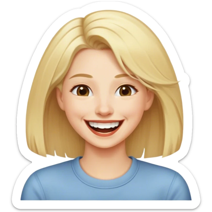 Woman with long blonde hair at the center laughing with a big group of friends with short hair sticker