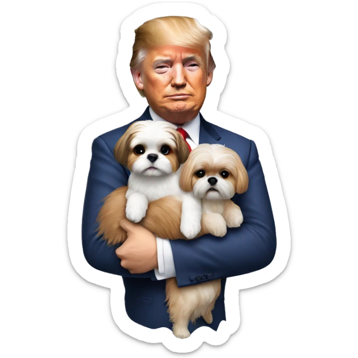Donald trump holding a shih tzu dog in his arms sticker