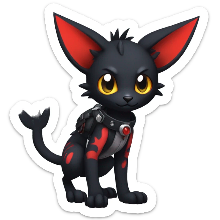 Black Anthro Cool Punk Noibat-Litten-Fakemon-fursona with fangs and red markings Full Body sticker