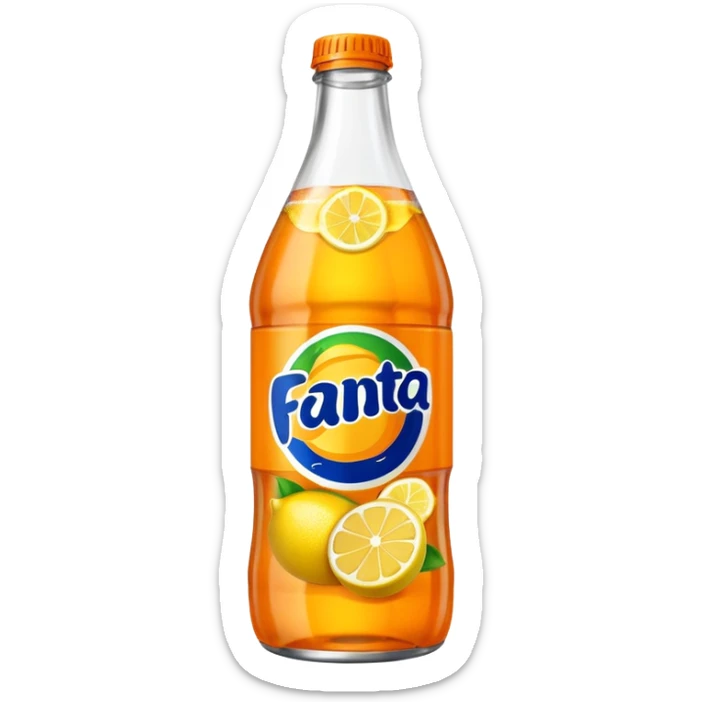 Una botella de cristal con el logo de Fanta con Fanta de limón dentro de color amarillo AMARILLA sticker