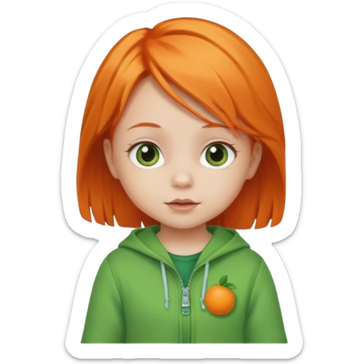 orange hair girl baby green outfit sticker