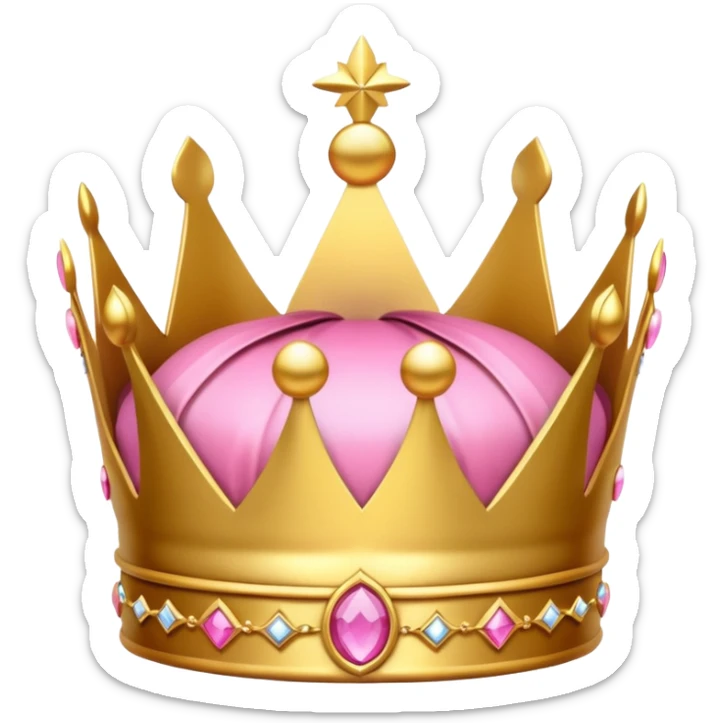 A luxurious golden crown with pink accents and elegant details, a prominent empty space or cutout in the center sticker