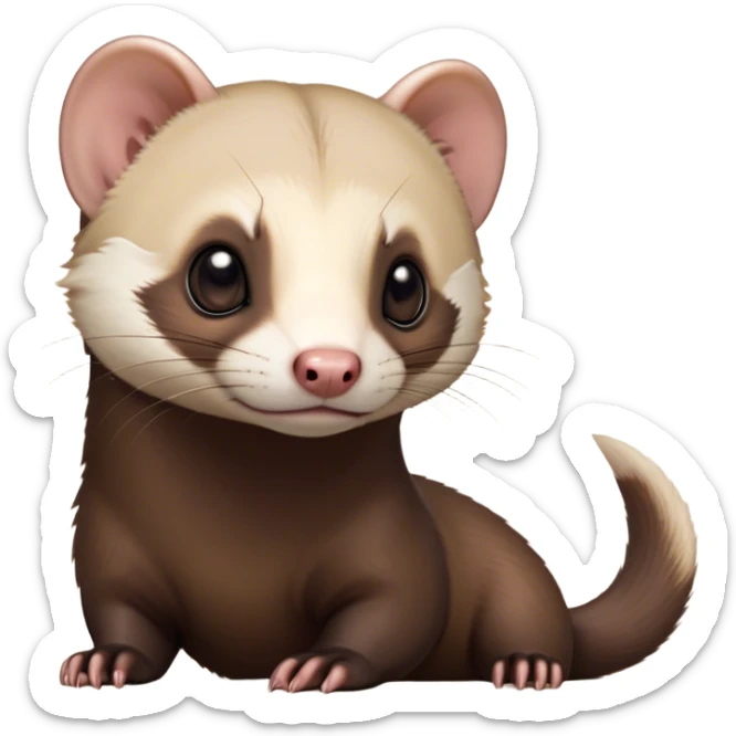 Cinematic Noble sable ferret Portrait Emoji, Poised and dignified, with a sleek, elongated body and a distinct sable ferret head featuring a pointed snout, small, rounded ears, and intelligent, beady eyes, covered in soft, sleek fur with natural brown and cream hues, Simplified yet sharp and sophisticated features, highly detailed, glowing with a warm, natural glow, high shine, exuding an air of quiet confidence, focused and watchful, soft glowing outline, capturing the essence of a clever and majestic sable ferret that feels as though it could leap from the screen with effortless grace! sticker