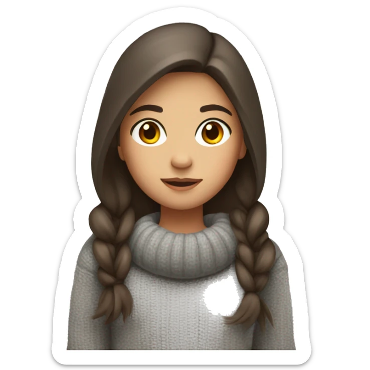 winter, christmas, hispanic, long brown hair, girl, brown eyes, child, full body, grey sweater sticker