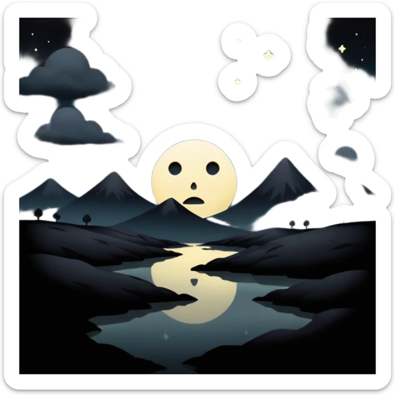 dark and eerie scene, the entire world covered in darkness. The sky is deep black with no stars or light, no moon, no glow just total void and silence. The atmosphere feels ominous and unsettling, as if darkness has swallowed everything. No characters, no visible light sources sticker