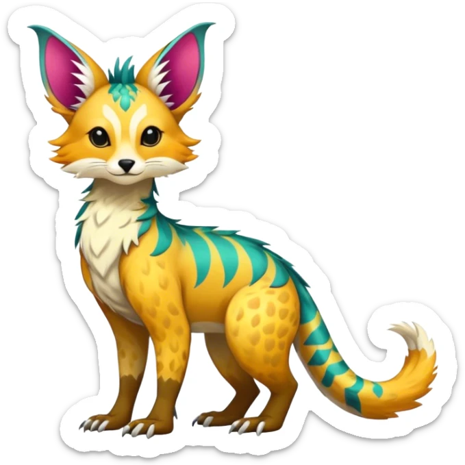 Feral Rare Fantasy vibrant colorful tropical Vernid-Trico-species by LiLaiRa, random markings, tufted tail, tufted ears, full body sticker