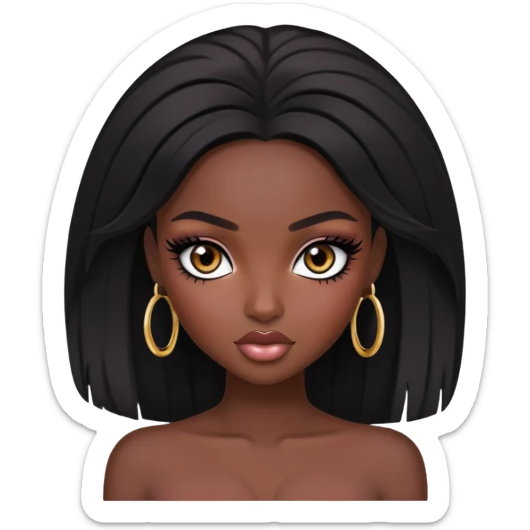african beauty, dark black people hair, pretty eyes, pretty makeup, pretty bratz baddie sticker