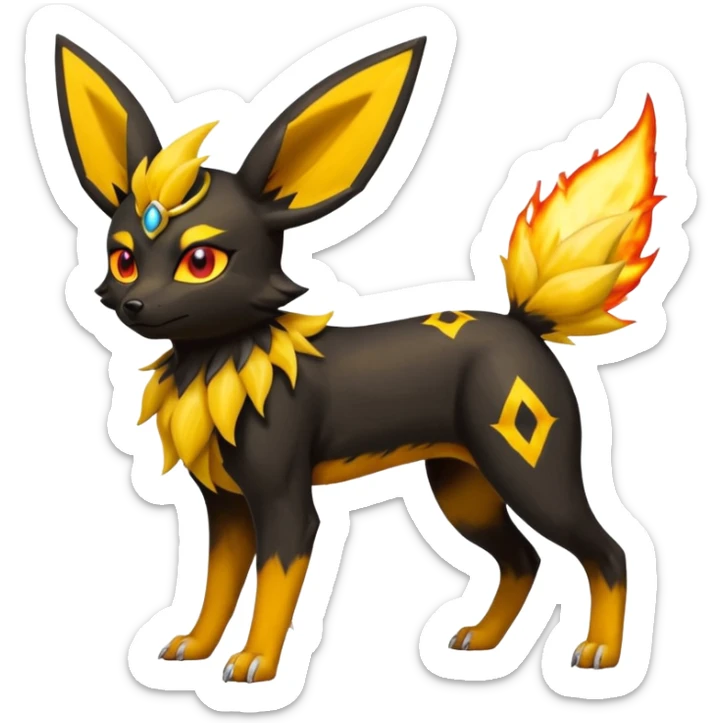 Flameing Fiery Cool Badass Realistic Umbreon-Jolteon-Fakemon-hybrid -fusion- full body sticker