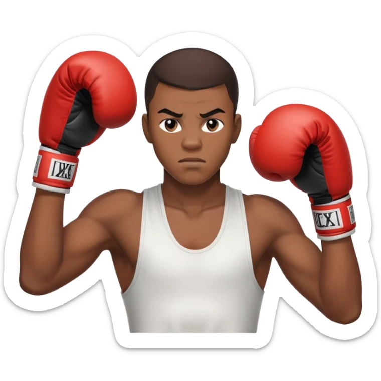 Passport photo portrait of a 19-year-old Black male boxer, neutral expression, shoulders up view, athletic build, boxing context subtly visible sticker