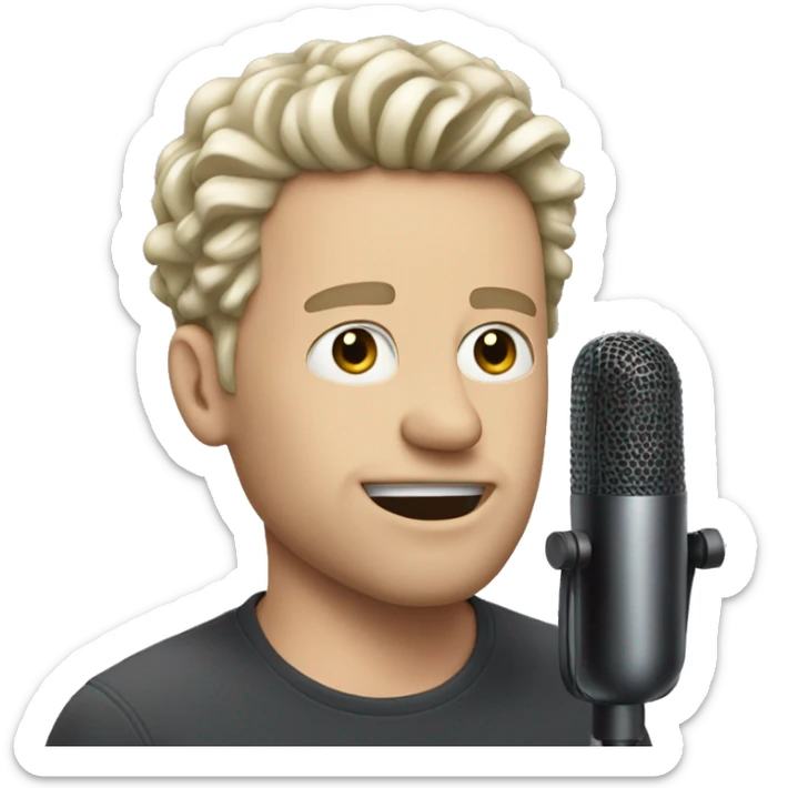 white man with short curl hair goes to the face with nose piercing sing in a mic sticker