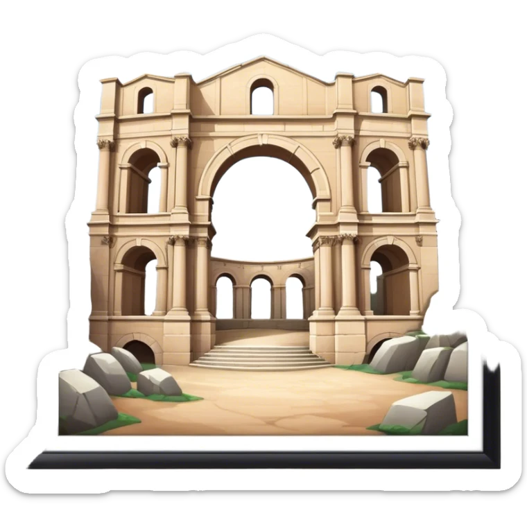 Cinematic Realistic Pula Arena Landmark Emoji, presenting the grand Roman amphitheater with towering stone arches. sticker