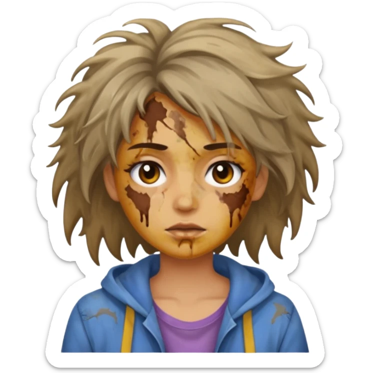 very dirty looking homeless woman very very dirty and smelly looking face only, not old with stains everywhere and messy hair and lots of stains on face sticker