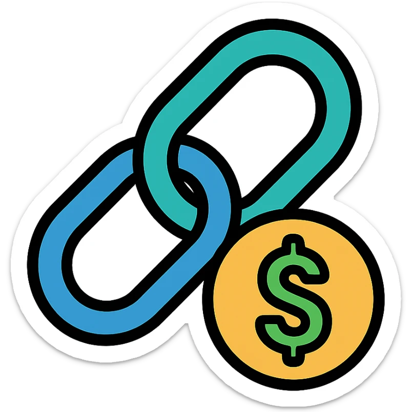 money link icon, modern and simple, with green and gold accents, color outline style sticker
