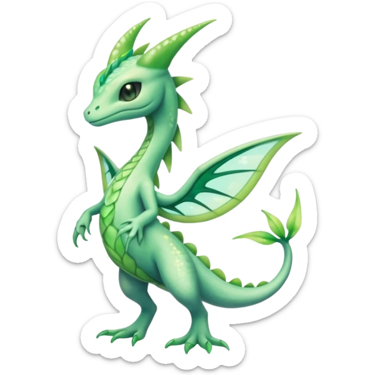 Sparkly White And Green Natural Flowery Colorful Grovyle-Salandit-Celebi-Fakémon-hybrid-creature (full body)  sticker