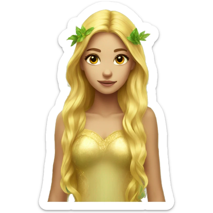 Beautiful, fairy, gold, yellow, green, long hair, big wings sticker