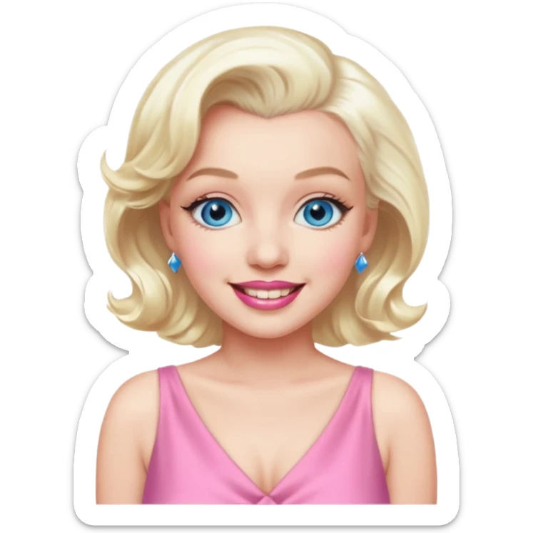 Marilyn Monroe with blue eyes, platinum blonde hair, pink outfit sticker