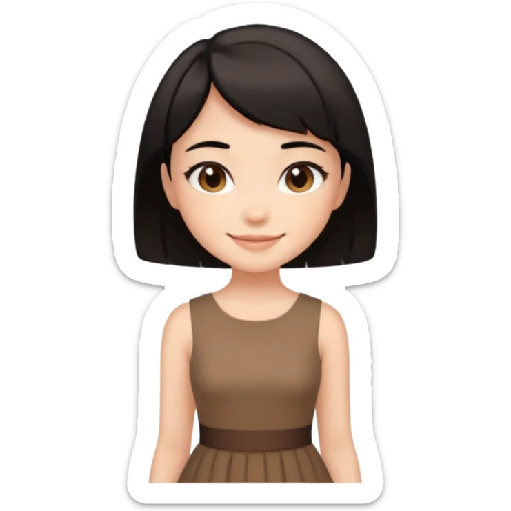 Gadis cantik, lucu, rambut pendek warna hitam, baju coklat aesthetic  sticker