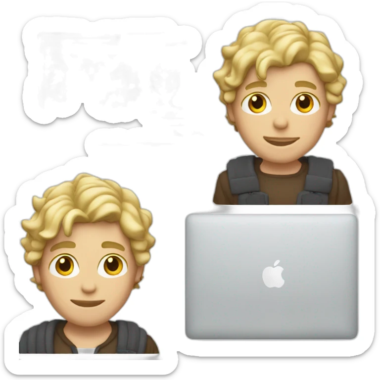 blonde male with macbook, slightly curly hair and light facial hair and undercut haircut sticker