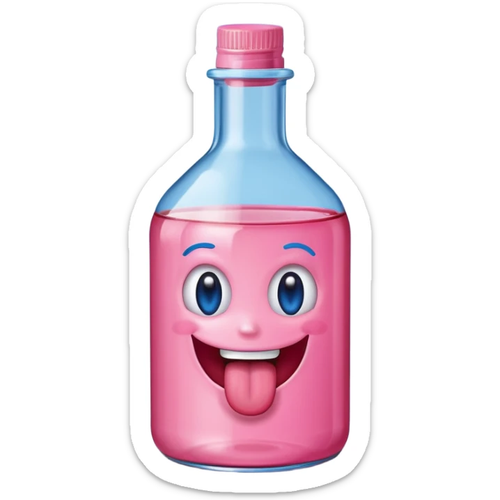 Smiling bottle of oil pink with silly face tongue out blue top sticker