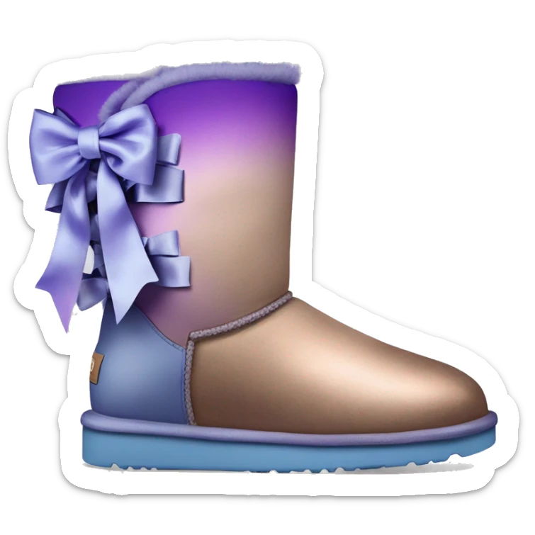 Realistic pair of blue ,purple,and taupe  ombre grunge Ugg fur boots with rose gold silk ribbon bows. sticker