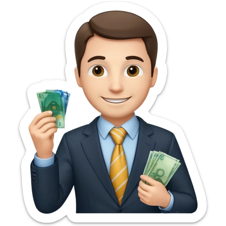 AN UNCLE with a tie in business clothes and with euro money
 sticker