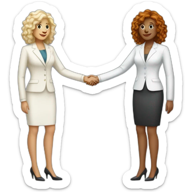 two white business women with different hair colors from each other shaking hands full bodies sticker