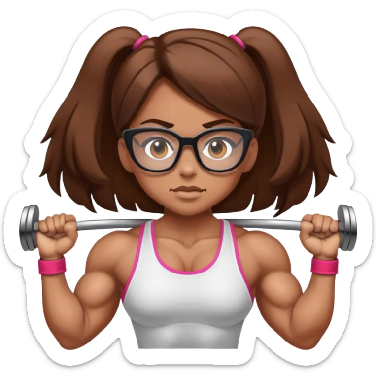 girl with brown hair and glasses powerlifting on steroids sticker