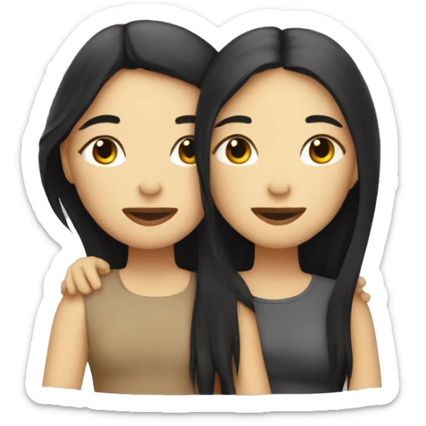 A lesbian couple with white skin and long black hair hugging intimately with their eyes closed sticker