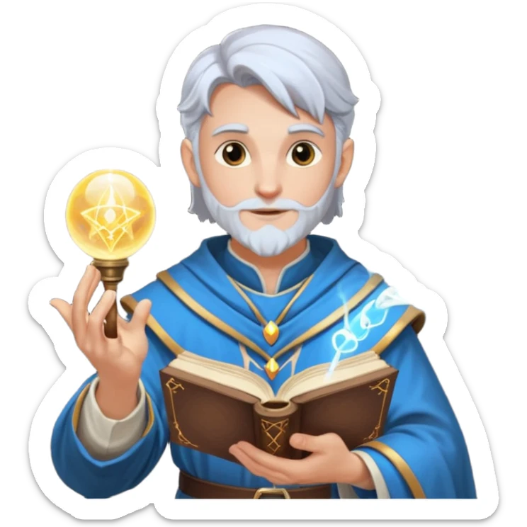 dnd cleric holding a magic book in one hand and having a ball of light in the other sticker