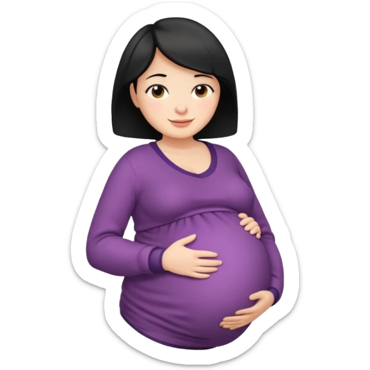 pregnant woman with short black hair happily touching her big belly while wearing warm clothes sticker