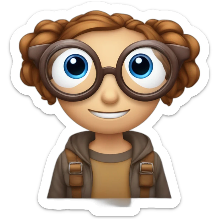 Une araignée mignonne qui porte des gosses lunettes marrons avec deux yeux ronds bleus style kawaï sticker