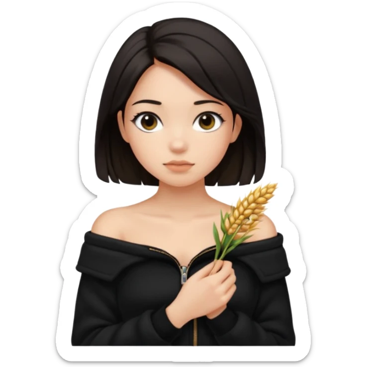  Siyah uzun saçlı ceket giyen esmerimsi kız fazla esmer değil siyah ceket  polar ceket ceket gevşek biraz omzundan çıkıyormuş gibi ve bugday ten rengi soltaraftaki omzundan çıkık sadece içinde de siyah crop var crop omzundan bağlı ve sadece sol omzundan gevşek ceket  sticker