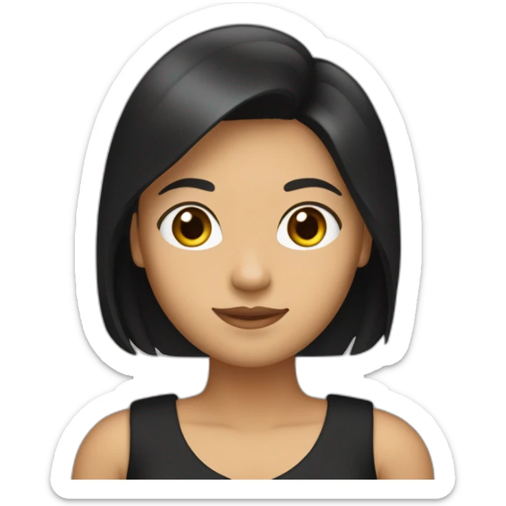 "I am a woman who wears a sleeveless A-line black dress. I have dark brown, straight shoulder-length hair, an oval face, and tan skin. I am of Indonesian descent, specifically from Java." sticker