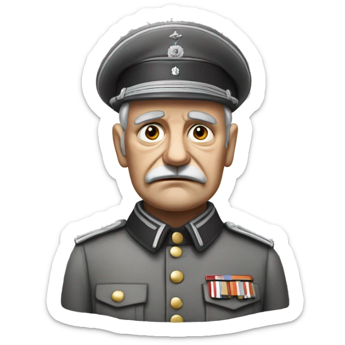 serious old german soldier the middle of the XX century photorealistic gray uniform detailed face with wrinkles, closed mouth, small eyes  sticker