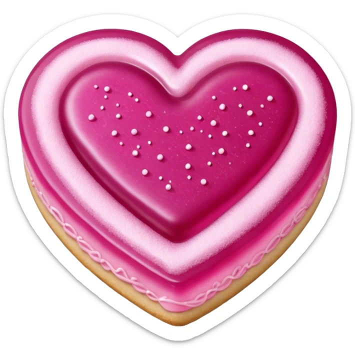 Realistic shortbread cookie in the shape of a heart with Fuchsia color jelly middle filling and sprinkled powder sugar on top. sticker