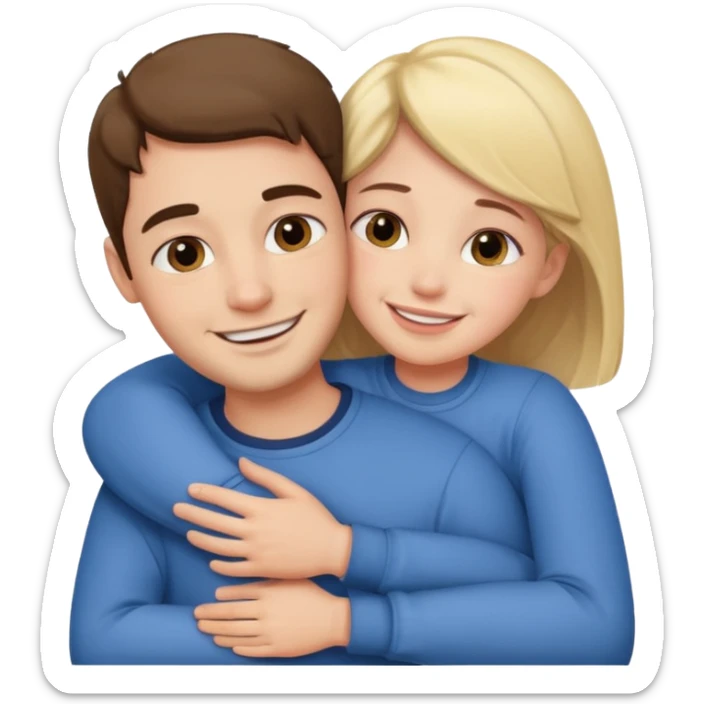 Texte ´Gros câlin’, en dessous un homme fait un câlin à sa sœur.  sticker