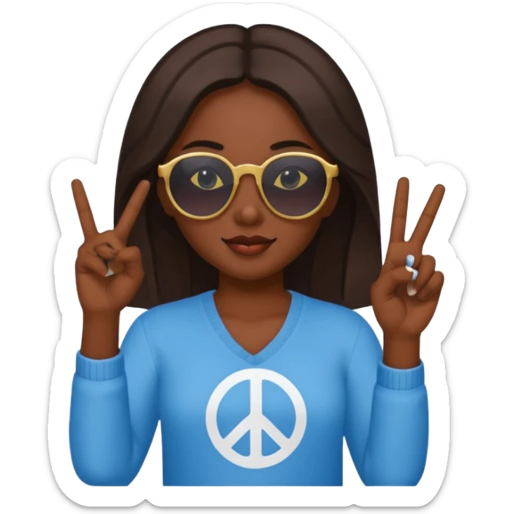 A girl with dark skin sunnies and doing a peace sign sticker