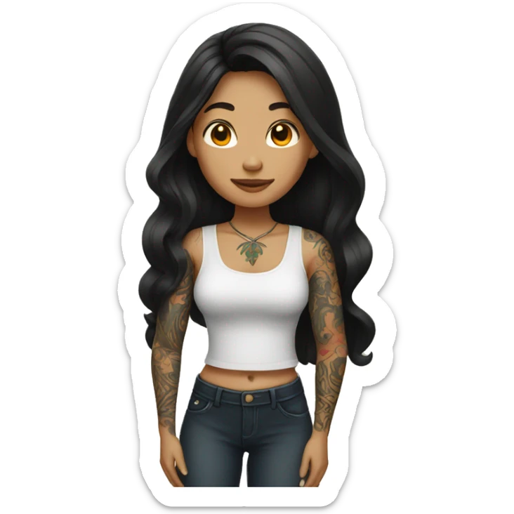 Indonesian woman with dark long hair and tattoos  sticker