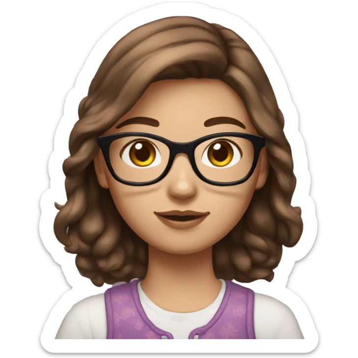 teenage girl, brown hair, brown eyes with glasses, dressed as hello kitty sticker