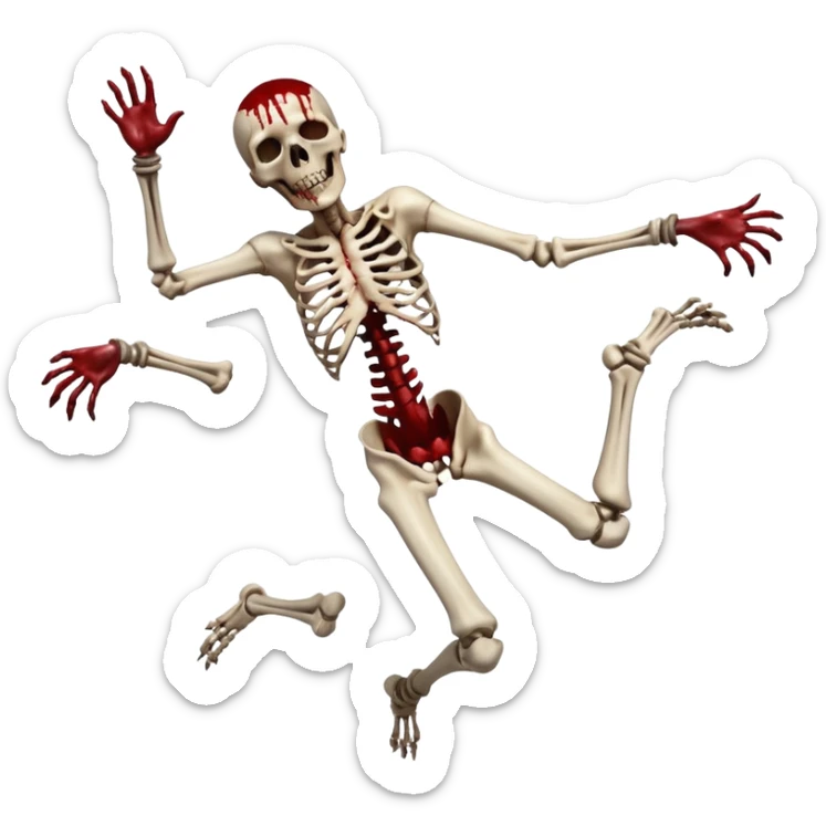 3D rotting corpse jumping in the air. In the style of your bloody skull art. More blood sticker