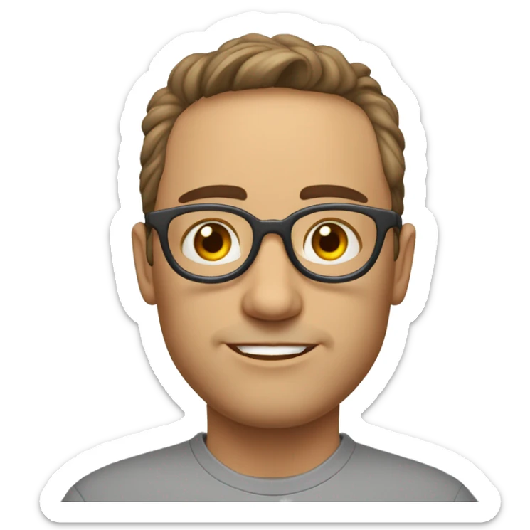 Homem branco, calvo, olhos pretos de óculos de grau redondo, super surpreso e animado sticker