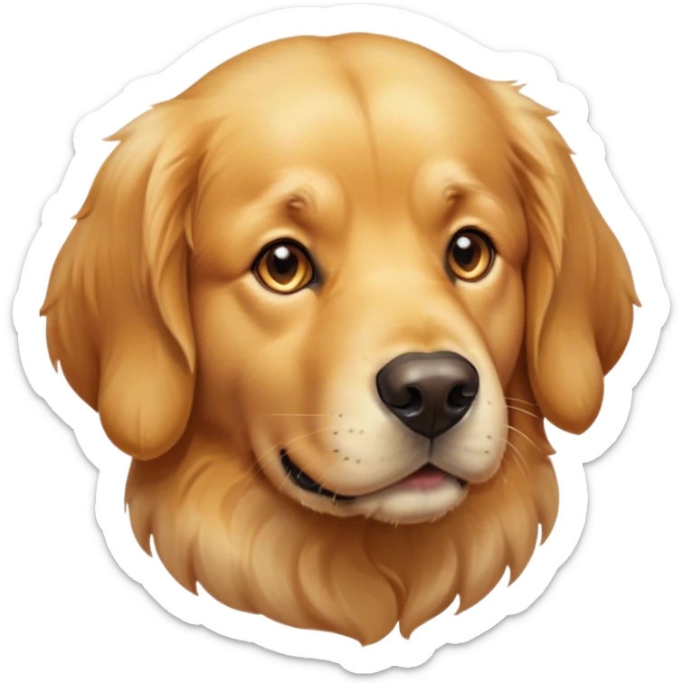 Cinematic Noble Golden Retriever Portrait Emoji, Poised and regal, with a strong, athletic build and a lustrous, well-groomed golden coat, deep-set soulful brown eyes, Simplified yet sharp and sophisticated features, highly detailed, glowing with a soft, dignified glow, high shine, intelligent and friendly, stylized with an air of warmth, focused and attentive, soft glowing outline, capturing the essence of a watchful and confident companion, so majestic it feels as though it could bound out of the screen with effortless authority! sticker