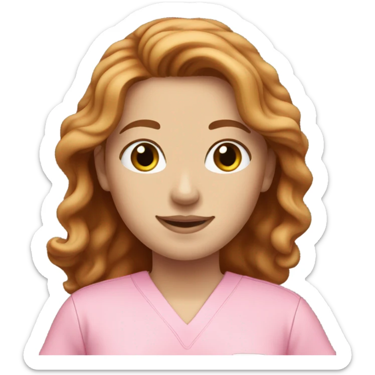 white girl. long wavy auburn hair.Pink Scrubs.  sticker