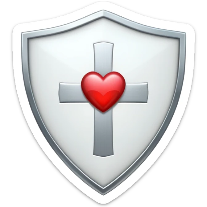 Shield with heart symbol and medical cross, representing sexual health protection sticker