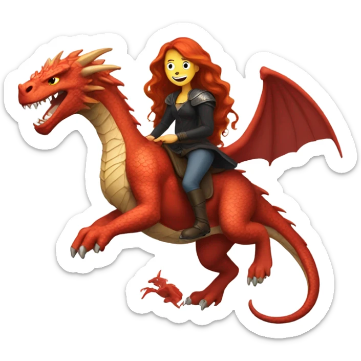 red head long hair girl on dragon protecting a black woman sticker